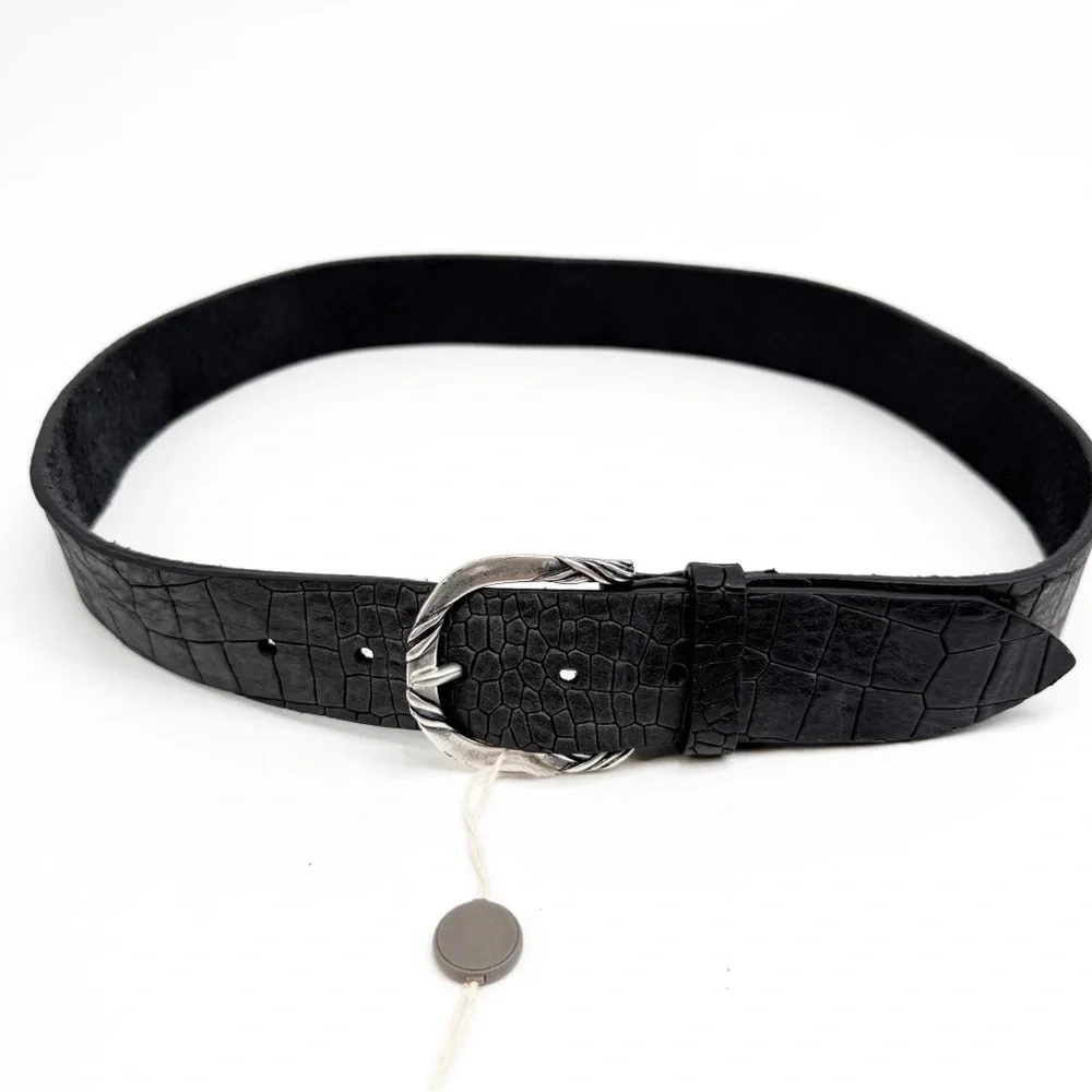Orciani Handmade Crocodile Emobossed Matte Leather Italian Made Black Belt, XS